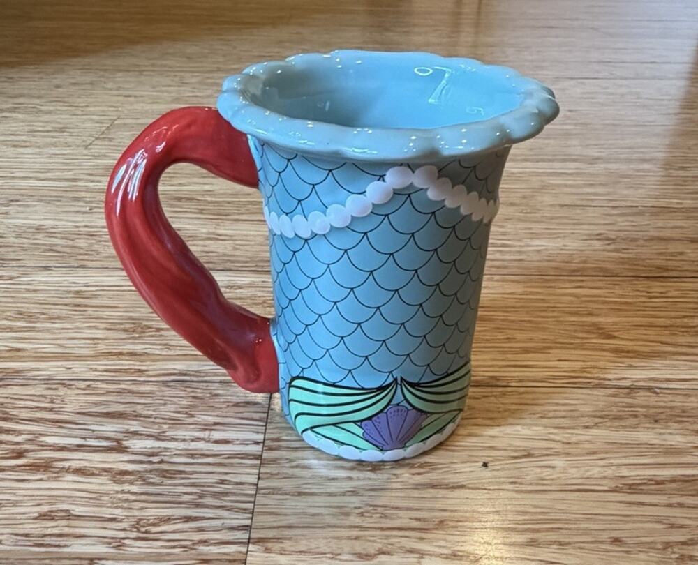 Disney Ariel The Little Mermaid Mug Pearls Scales Red Hair Handle Shells